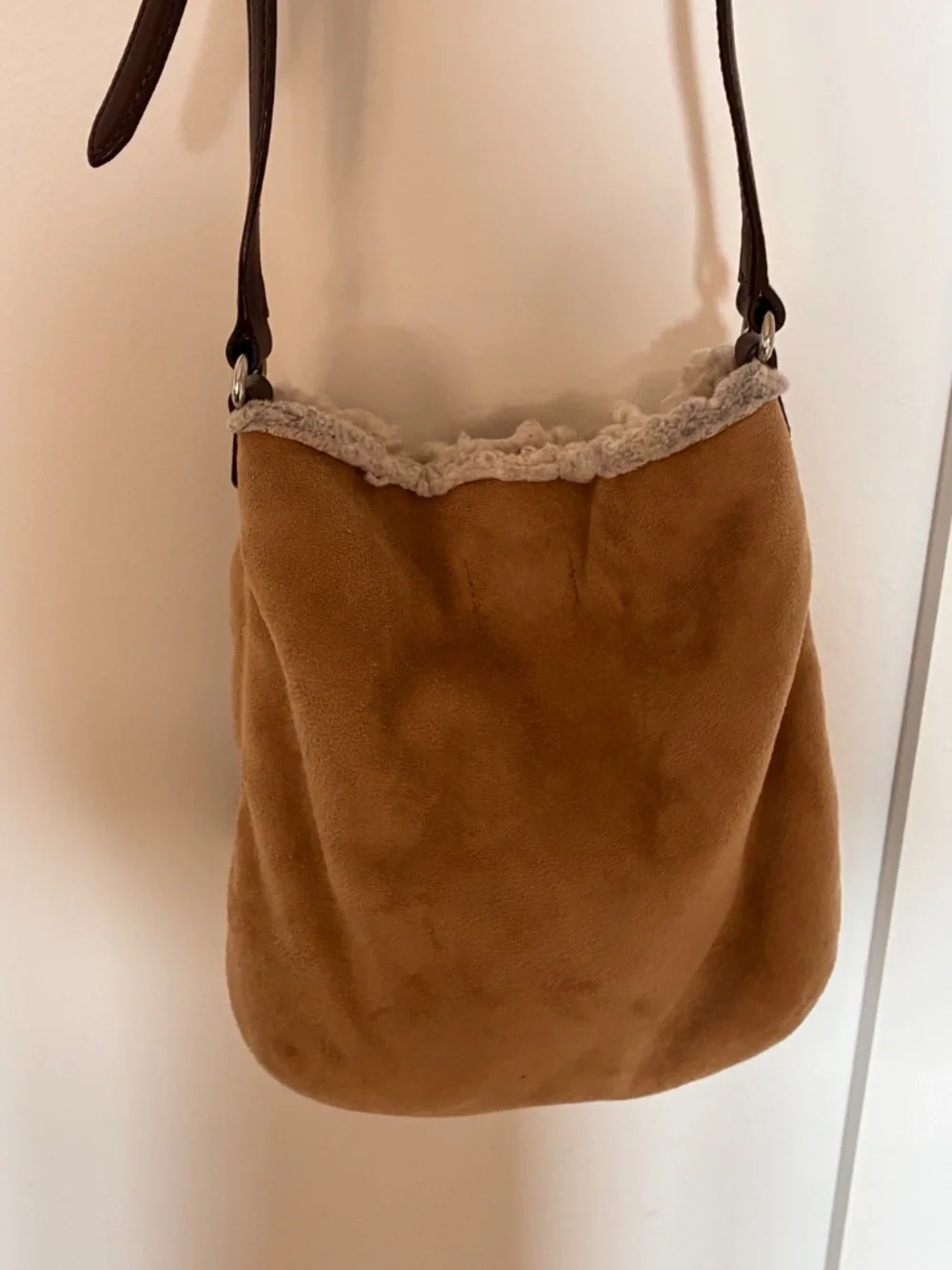 Michael Kors suede shearling mini bucket crossbody